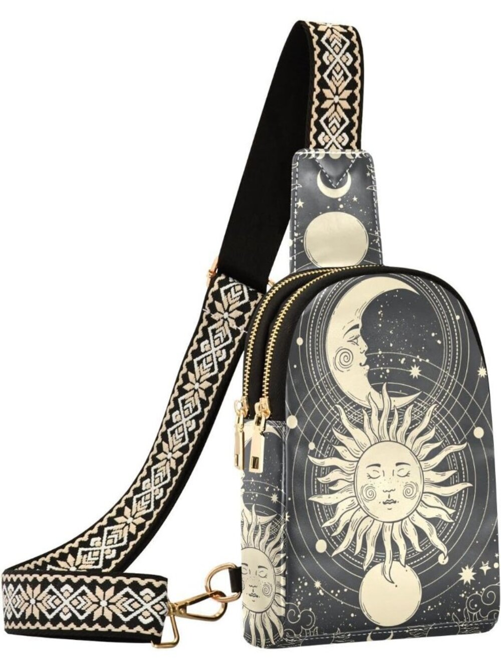 Unisex Bohemian Halloween Bat Sling Backpack Travel Hiking Crossbody Bag